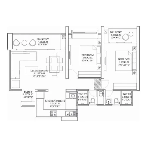 Global Inspira Hinjewadi 2BHK Floor Plan Image