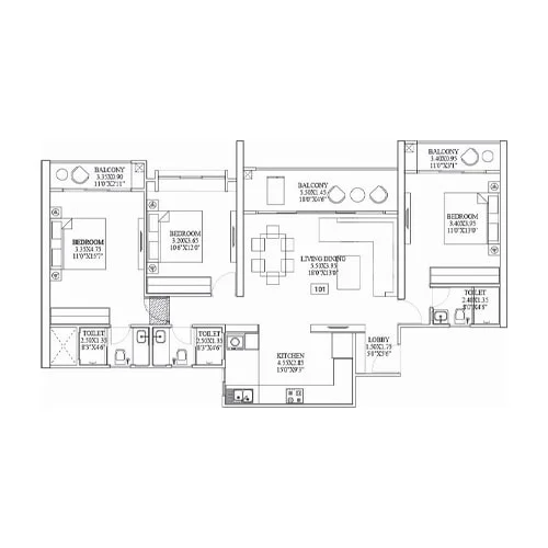 Global Inspira Hinjewadi 3BHK Floor Plan Image